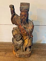 Antique Chinese Wooden Carved Statue Sculpture Figure Man ...