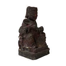 Vintage Chinese Wooden Carved Home Guardian Deity Figure ...