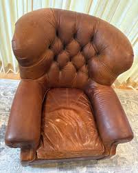 Restoration Hardware Leather Tufted Wingback Armchair & Ottoman-Good Condition | eBay