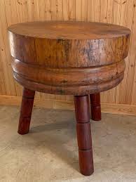 Sold at Auction: Antique Primitive Round Butcher Block Table ...
