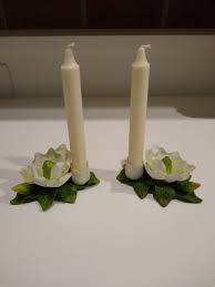 Pair Vintage White Porcelain Flower Candle, Candlestick ...
