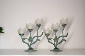 Vintage Metal Candle Holders White Flowers, Vintage Candle Holders, Set of Candle Holders, Metal Candle Holders, Glass Flowers - Etsy