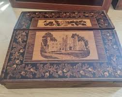 Beautiful Antique Tunbridge Ware Writing Slope With Castle Top in Excellent Condition. - Etsy