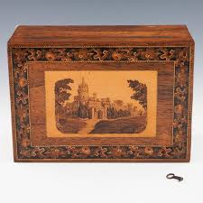 Tunbridge Ware Sewing Box with Eridge Castle Topographic Mosaic, c1860 For Sale at 1stDibs