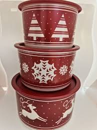 NEW Tupperware 3 pc Stacking Canister Set Christmas Holidays ...