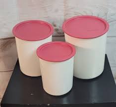 Vtg Tupperware Canister Set ~ Nesting ~ White with Red Lids ...