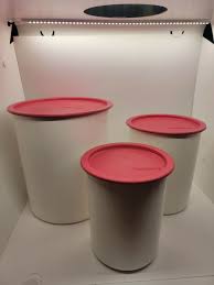 Tupperware One Touch Canister Set of 3 White Pink Lids 2416A ...
