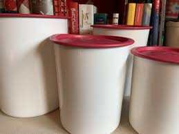 Tupperware One Touch Canister Set, Raspberry Lids- Set of 4 ...