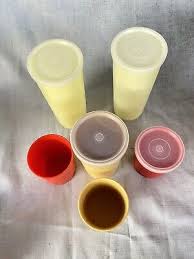 Lot Of 6 Vintage Tupperware Tumbler Cups Orange Yellow Red 4 Lids Only | eBay
