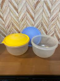 Vintage Tupperware Clear Bowl #1424 With Colored Domed ...