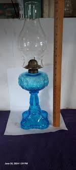 Antique Aqua Ice Blue Glass 20" Tall Oil Lamp | eBay