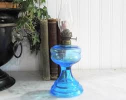 Antique Blue Miniature Stem Oil Lamp, Cottage Decor - Etsy