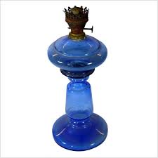 Antique Blue Glass Oil Lamp | FEA Home