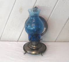 Vintage Oil Lamp, Turquoise Blue Glass Globe, Silver Tone ...