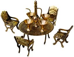 Vintage Brass Dining Set Dollhouse Miniature Furniture Antique Table and Chairs | eBay