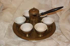 Brass Coffee Tea Pot set Arabic Islamic Middle Eastern Porcelain Insert MCM