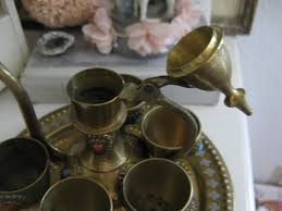 Brass Carafe With Mug and Tray, Jug, Oriental Jug, Decoration, Bottle Spirit, Midcentury, Retro, Shabby, Vintage - Etsy