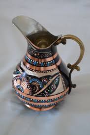 Turkish embroidered copper pitcher, Hand painted copper ...