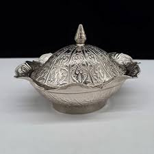 Turkish Silver Plated Decorative Dish With Lid Ruffled Rim ...