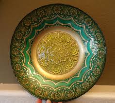 Green and Gold Scalloped Edged 13" Glass Decorative Bowl | eBay