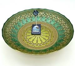 Turkish Glass Round Bowl Serving Salad Gold Lace Green 12 ...