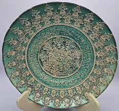 Gold & Green Reverse Painted Intricate Scrollwork Glass ...