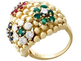 Vintage 18k Gold Gemstone Cocktail Ring: Ruby, Sapphire ...