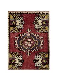 1' x 2' Vintage Turkish Doormat Rug, Red - Laleh | Kuden Rugs