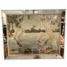 1940 Tropical Crane /Egret Scenic Print, Mirror Framed by Billy Seay for Turner For Sale at 1stDibs