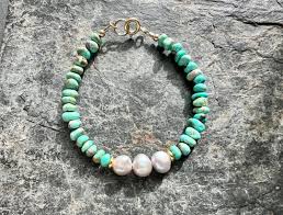 Kingman Turquoise Bracelet, Gold Fill, Boho Beaded Bracelet ...