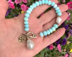 Sky Blue Opal Toggle Bracelet With Fresh Water Baroque ...