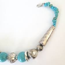 Turquoise and Silver Beaded Chunky Statement Necklace 18-20 ...