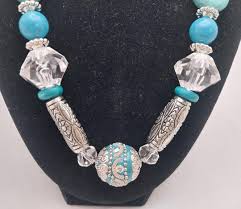 Juanita NC067, Turquoise and Silver Necklace, Glass ...