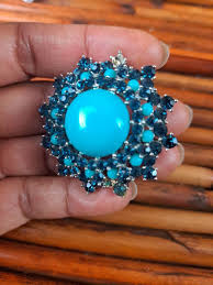 As Is vtg Crown Trifari Blue Faux Turquoise Rhinestone Silve ...