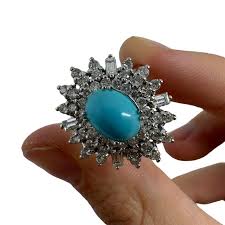 18k White Gold Diamond and Persian Turquoise Cluster Ring ...