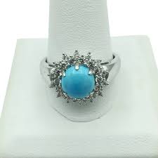 Sterling Silver Turquoise and White Topaz Ring. For Sale at ...