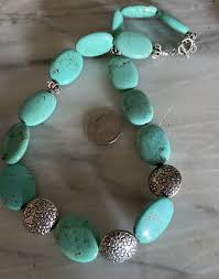 Oval Turquoise Bali Beaded Necklace Floral Beads Artisan Strand 20” Long | eBay