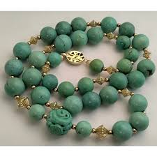Jewelry | 125mm Vintage Chinese Turquoise Carved Shou Bead ...