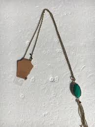 Long Gold Tone Chain Blue/ Green Reversible Faux Stone ...