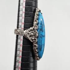 Southwest Statement Ring Silver Tone Adjustable Band Elongated Marquise Blue Cab | eBay