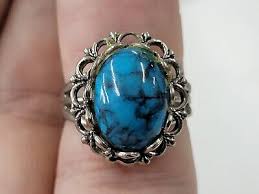Vintage Ladies Silver-tone With Turquoise Oval Stone Ring Size 6 Unbranded | eBay