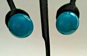 Vintage Teal Blue Button Round Dome Pierced Earrings | eBay