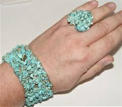 Turquoise Pebble Stretch Bracelet & Ring SET (could be ...