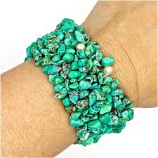 Turquoise And Pearl Stretch Cuff Bracelet
