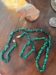 Malachite Gemstone Chip Vintage 70s Necklace Green Natural ...