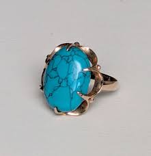 LARGE Russian Russia Solid 14K Rose Pink Gold Turquoise Cocktail Dinner RING | eBay
