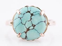 Vintage Cocktail Ring Mid-Century 3.85 Cabochon Cut Turquoise in 14k R – Filigree Jewelers