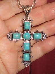 32" Embellished 2 1/2" x 1 3/4" Faux Turquoise Cross SP Necklace | eBay
