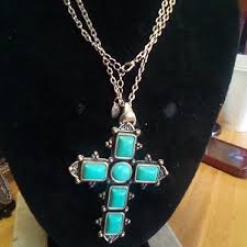 Icing | Jewelry | Icing Blue And Silver Necklace With Geometric Cross Design | Poshmark