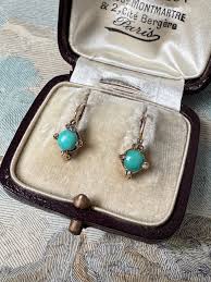 Antique 18K Turquoise and Rose Cut Diamond Dormeuse Earrings ...
